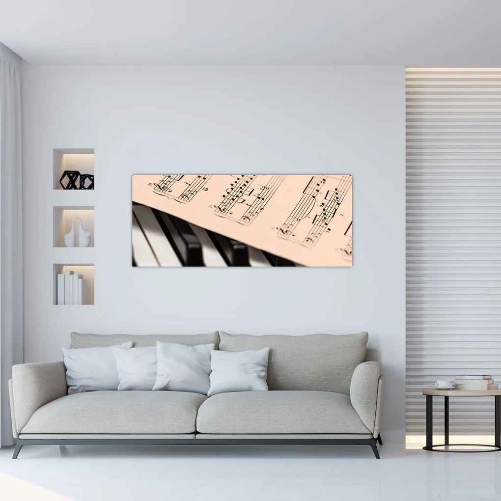 Tablou cu pian și notele muzicale (120x50 cm)