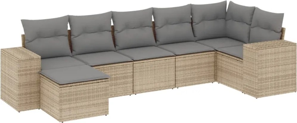 vidaXL Set canapele de grădină, 7 piese, cu perne, bej, poliratan