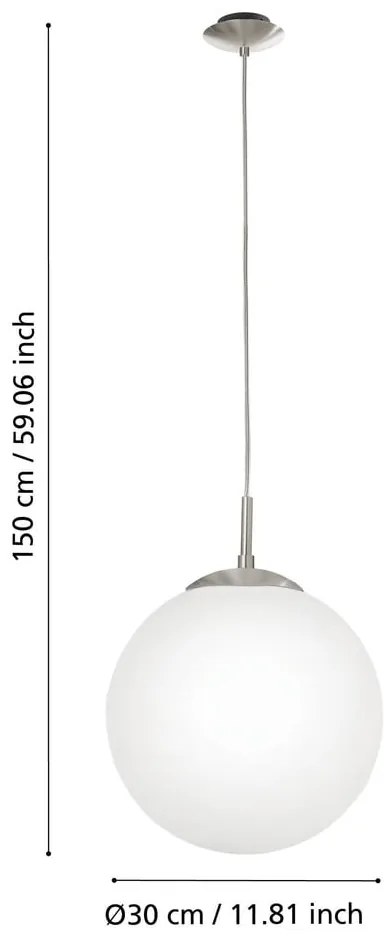 Lustră albă/argintie cu abajur din sticlă ø 30 cm RONDO – EGLO