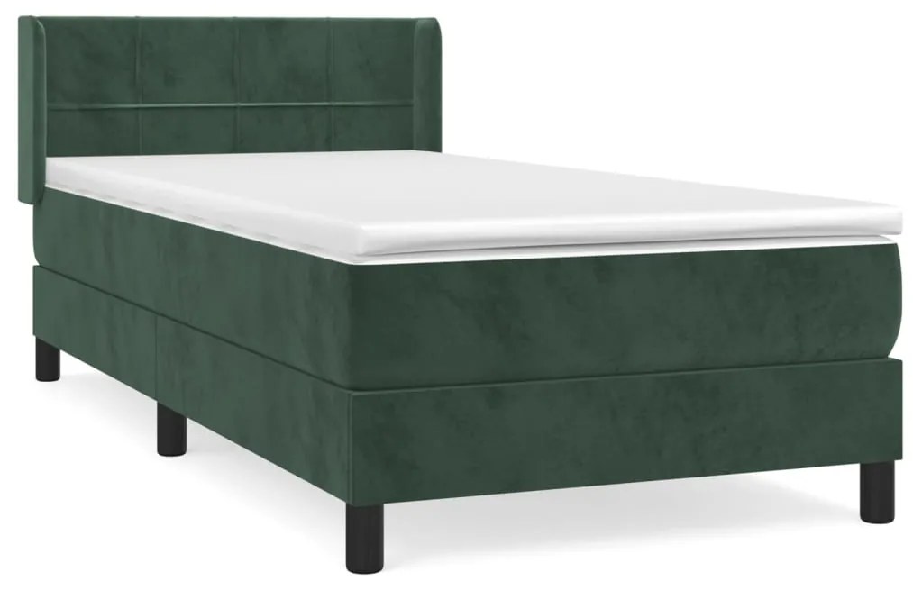 3130934 vidaXL Pat box spring cu saltea, verde închis, 90x190 cm, catifea