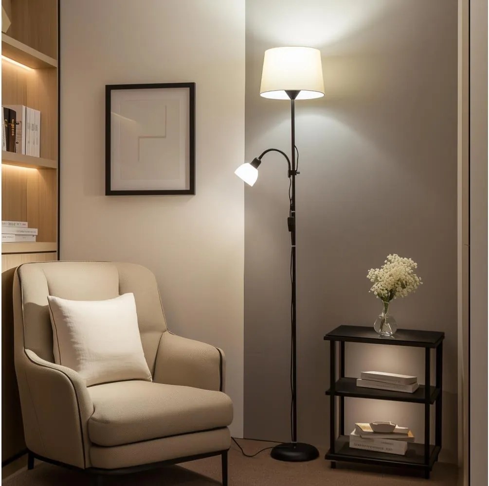 Lampă de podea CERIA 2-în-1 1xE27/100W/230V + 1xE14/25W negru/bej - Brilagi