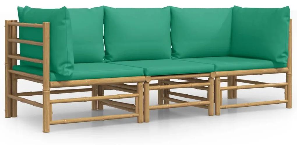 3155151 vidaXL Set mobilier de grădină cu perne verzi, 3 piese, bambus