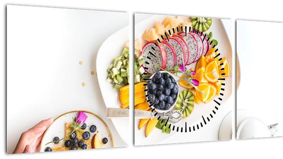 Tablou cu farfurie cu fructe pe masă (cu ceas) (90x30 cm)