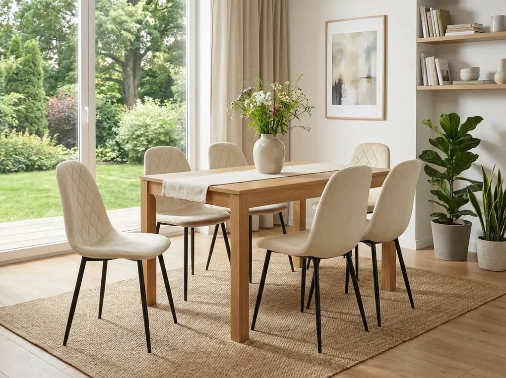 Scaun de catifea bej ASTI cu picioare negre