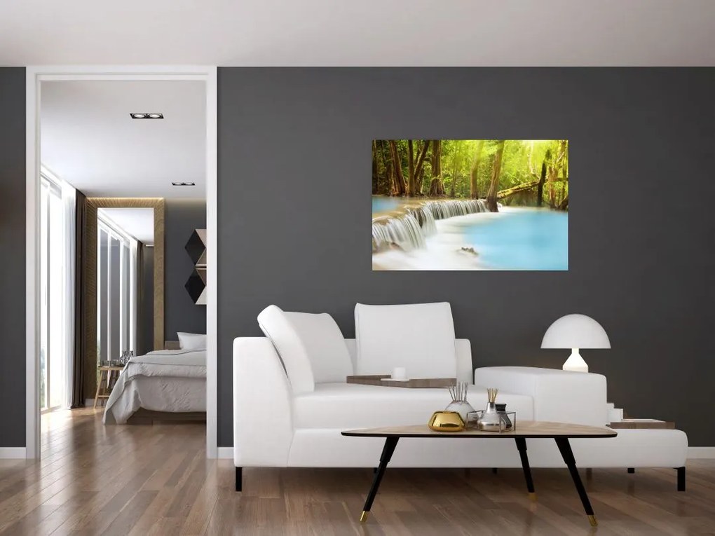 Tablou cu cascada Huai Mae Kamin în pădure (90x60 cm)