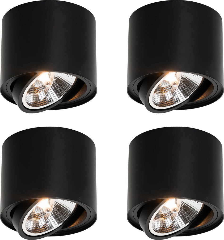 Set de 4 spoturi moderne negre de tavan pivotante și înclinabile AR111 - Rondoo Up