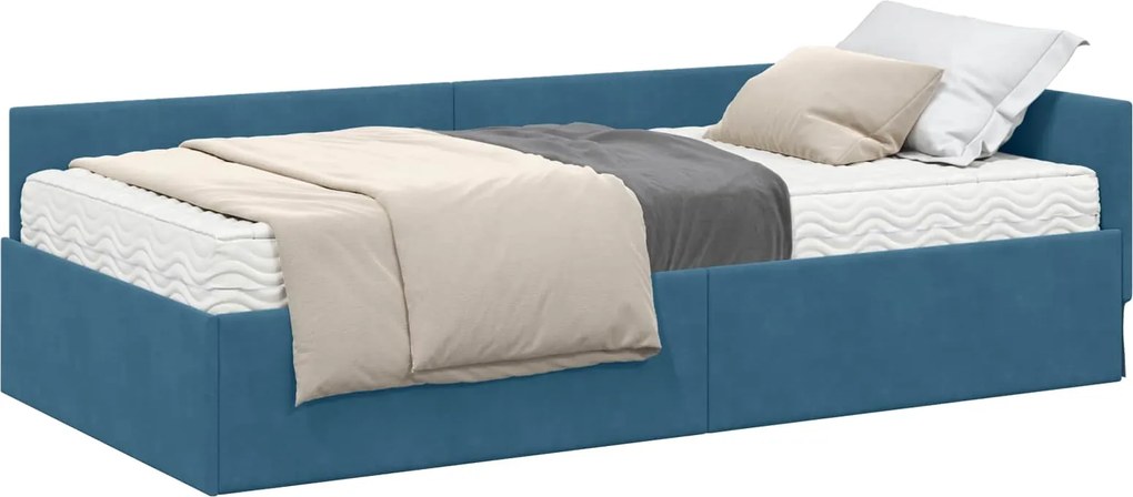 vidaXL Cadru de pat colțar cu saltea Altele 2 pcs albastru Catifea