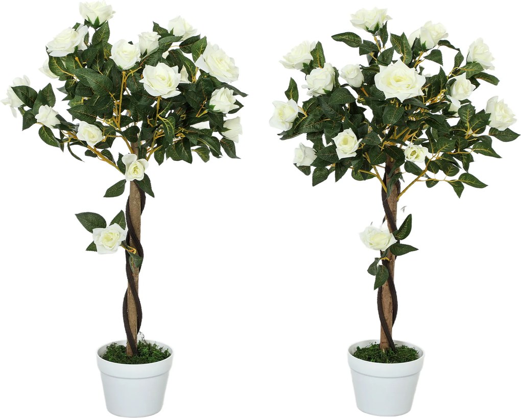 Outsunny Plantă Artificială de Trandafir cu 21 de Flori Ø18x90 cm Portocaliu cu Vas | Aosom Romania