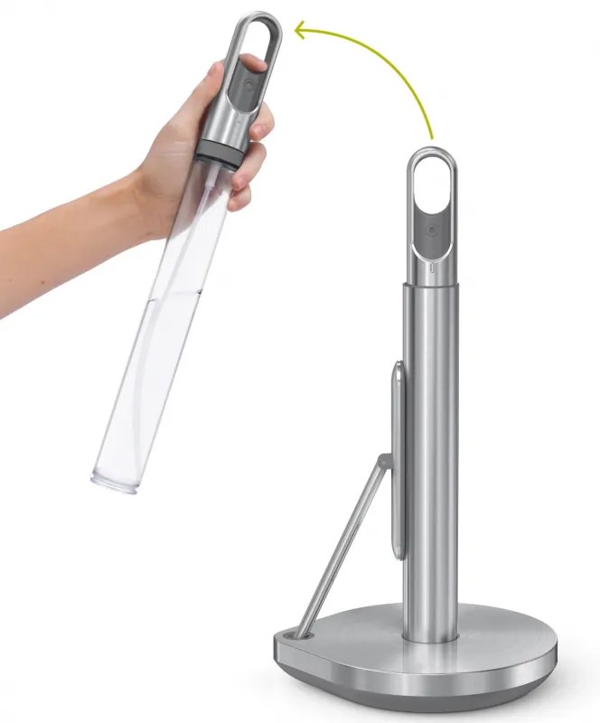 Suport hartie de bucatarie cu pulverizator integrat SimpleHuman KT1196, 177 ml, 20.3x17.8x38.1 cm, Otel inoxidabil, Inox
