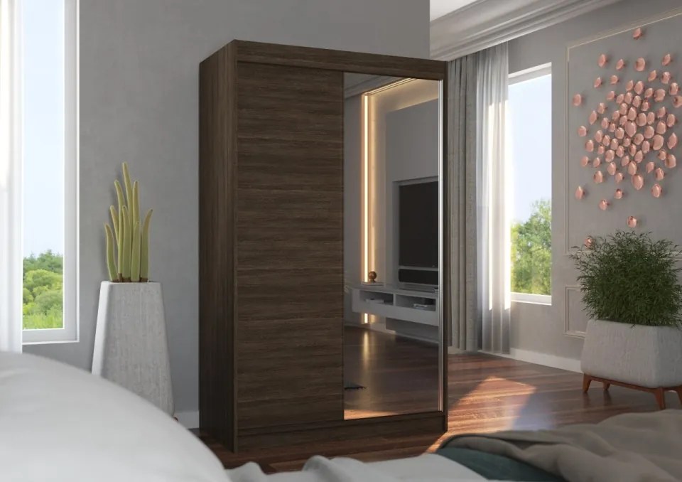 Dulap cu usi glisante si oglinda 120x200 cm, Rewena, ADRK Furniture (Culoare: Casmir)