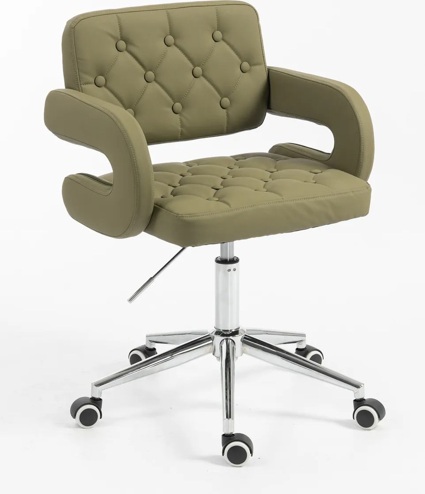 HR8403K Scaun Khaki Piele Ecologica Premium Soft cu Bază Cromata