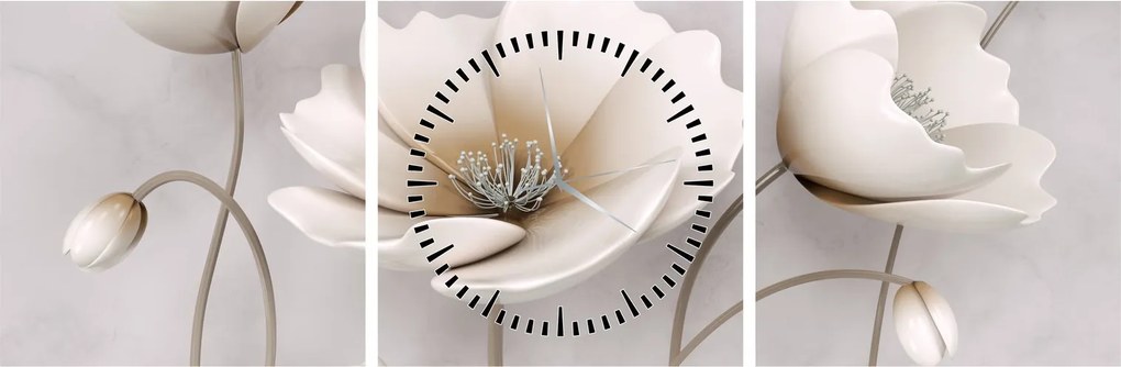 Tablou cu florile albe (cu ceas) (90x30 cm)