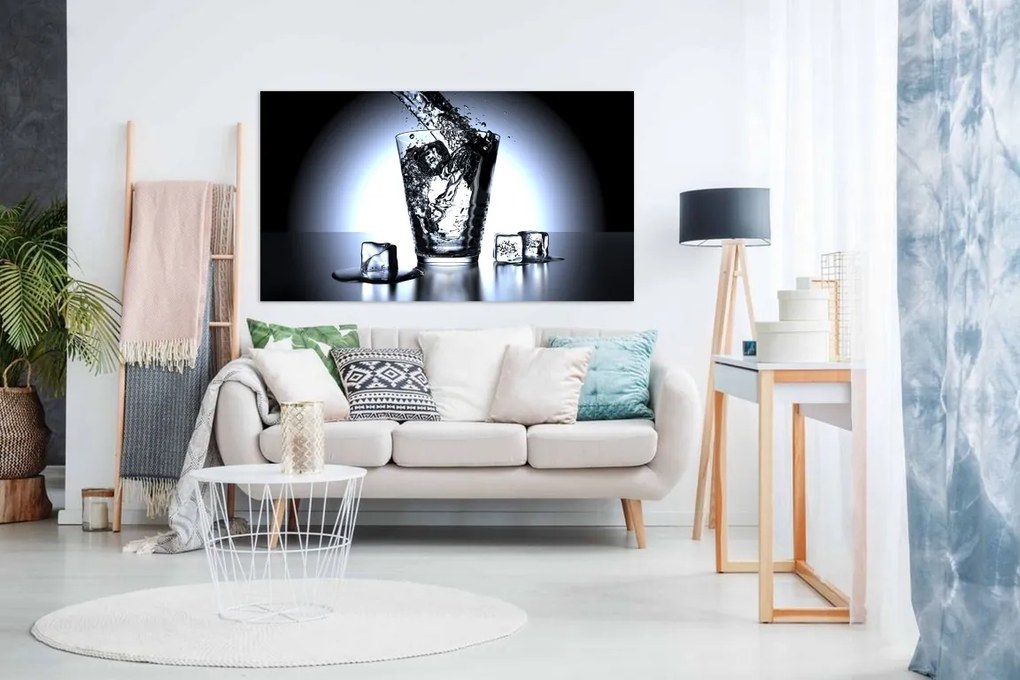 Tablou canvas pahar cu apa si cuburi de gheata - 90x60cm