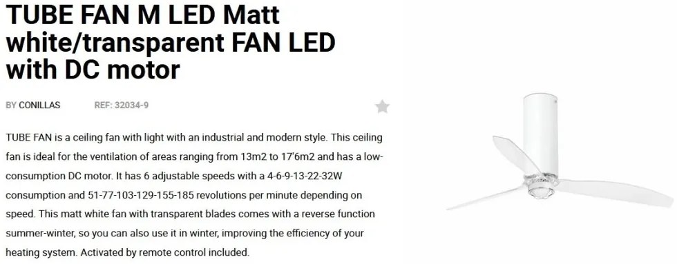 Lustra cu Ventilator si telecomanda TUBE FAN M LED alb mat/transparent