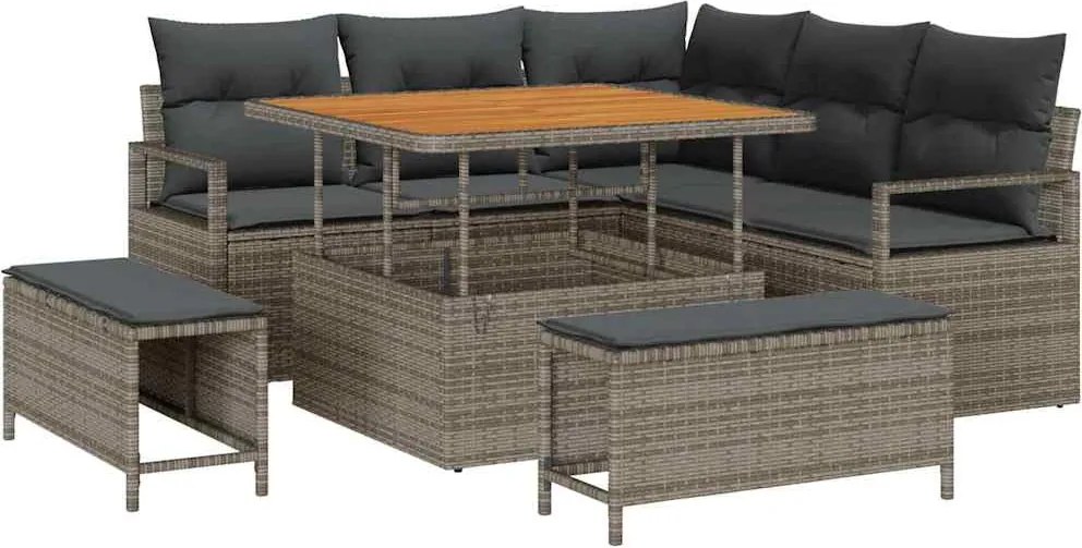 vidaXL Set de canapele pentru grădină cu pernă cu depozitare 8 pcs Gri