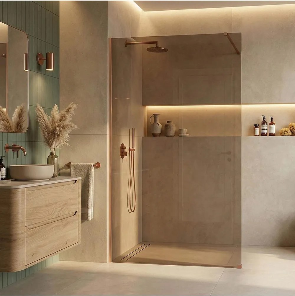 Paravan de dus fumuriu Rea Flexi Brown 90 cm cupru periat