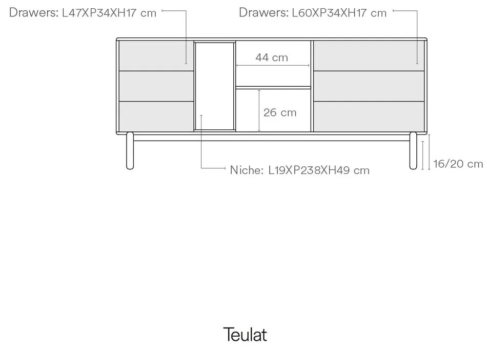 Comodă joasă de culoare gri închis 180x76 cm Corvo - Teulat