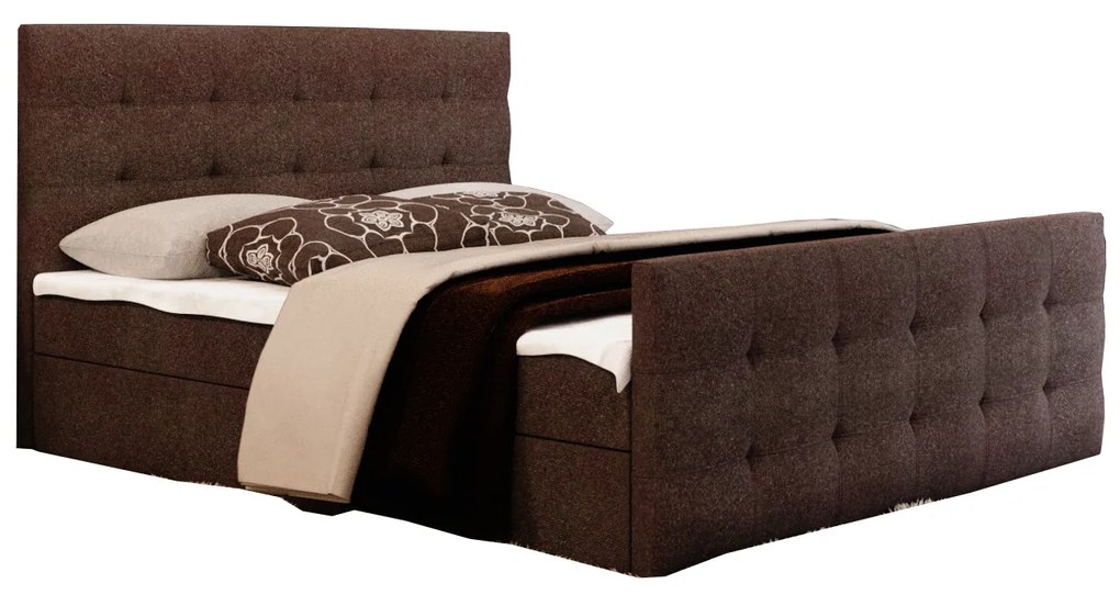 Pat matrimonial Boxspring 140 cm Milagros 2 (maro închis) ( cu saltea și sp. depozitare). 1047230