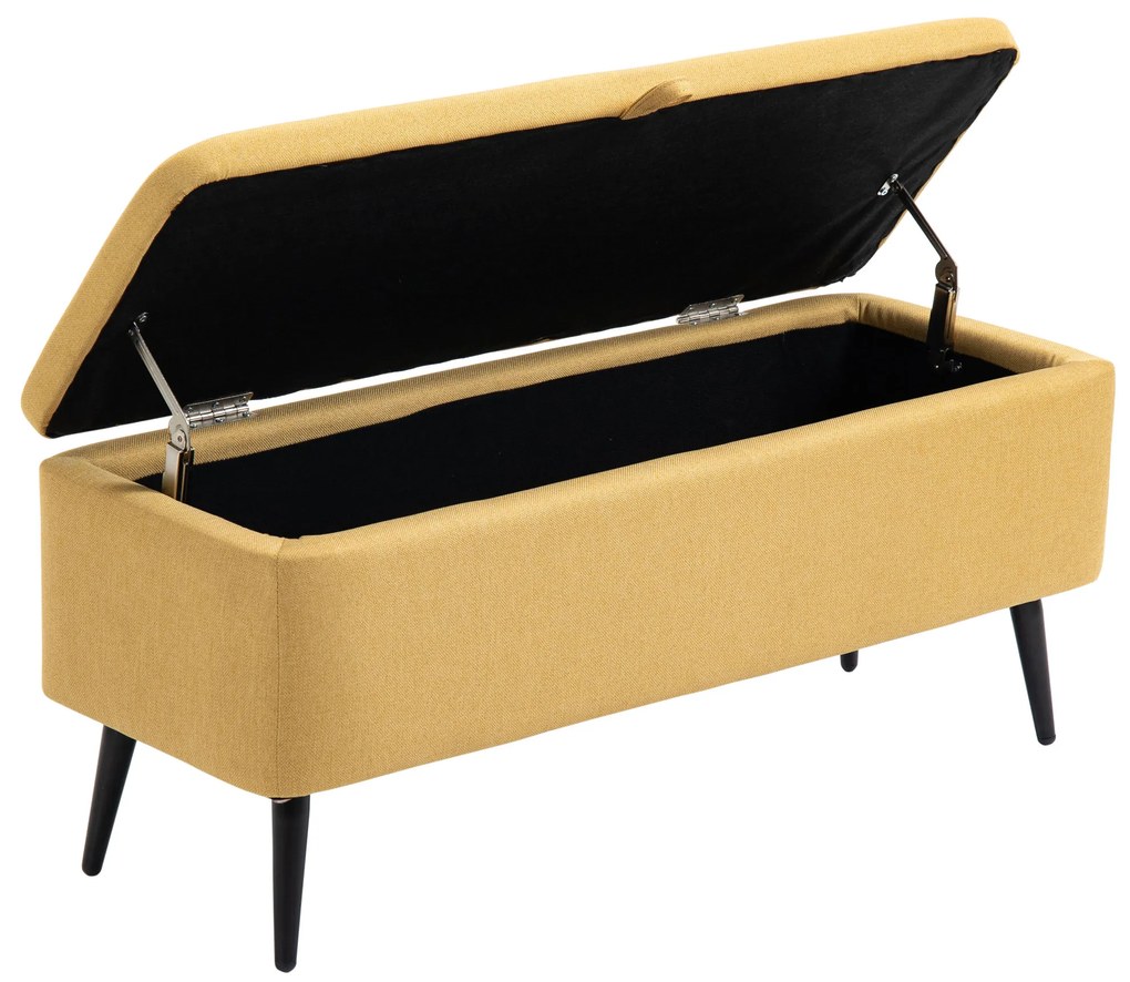 HOMCOM Bancă de la Capătul Patului cu Spațiu de Depozitare și Acoperire în Poliester Galben, 101x38.5x44.5 cm | Aosom Romania