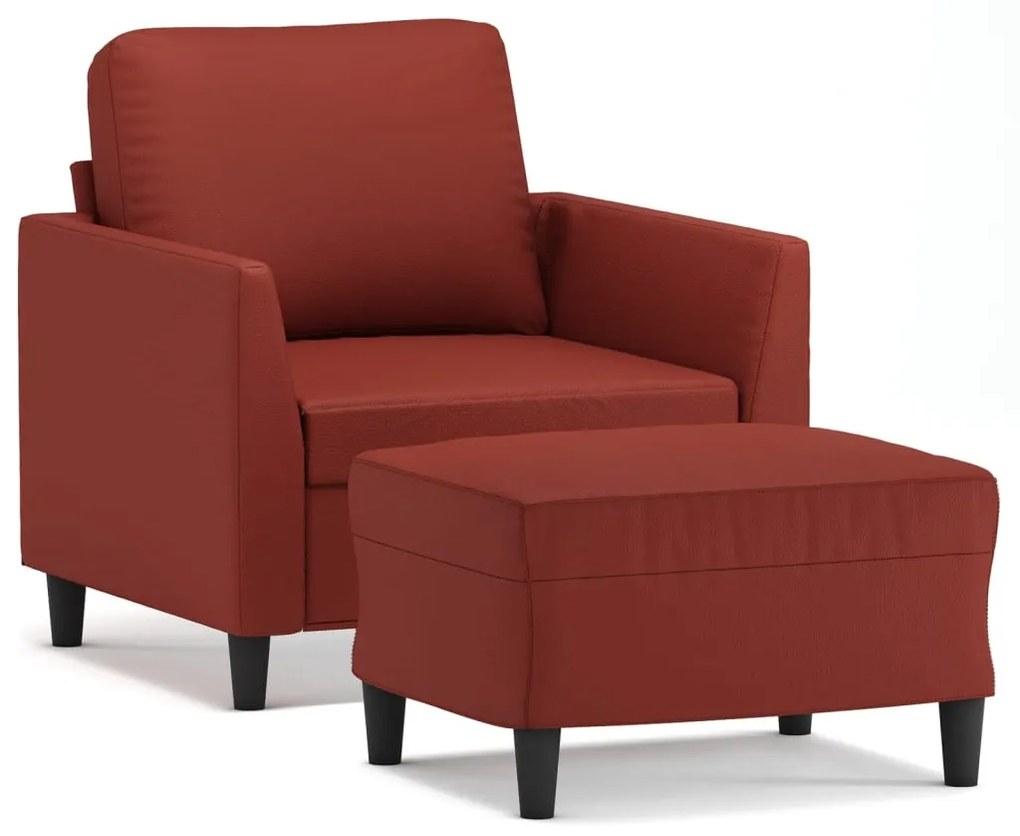 3153495 vidaXL Fotoliu canapea cu taburet, roșu vin, 60 cm, piele ecologică