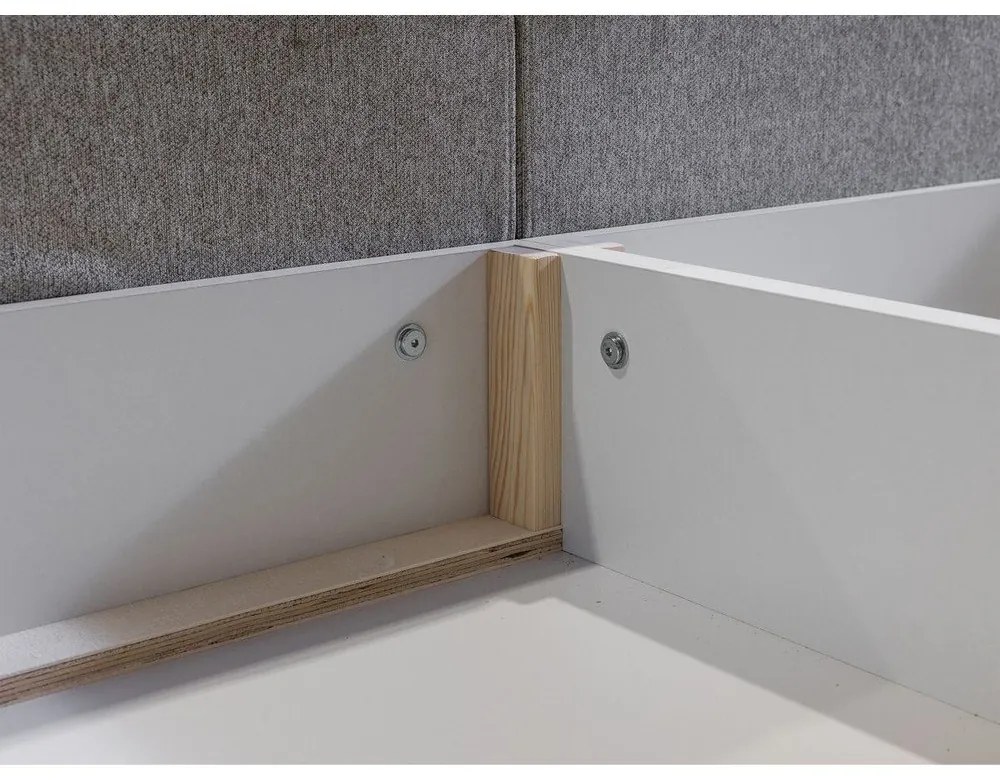 Pat matrimonial bej tapițat cu spațiu de depozitare cu somieră 160x200 cm Garance – Bobochic Paris