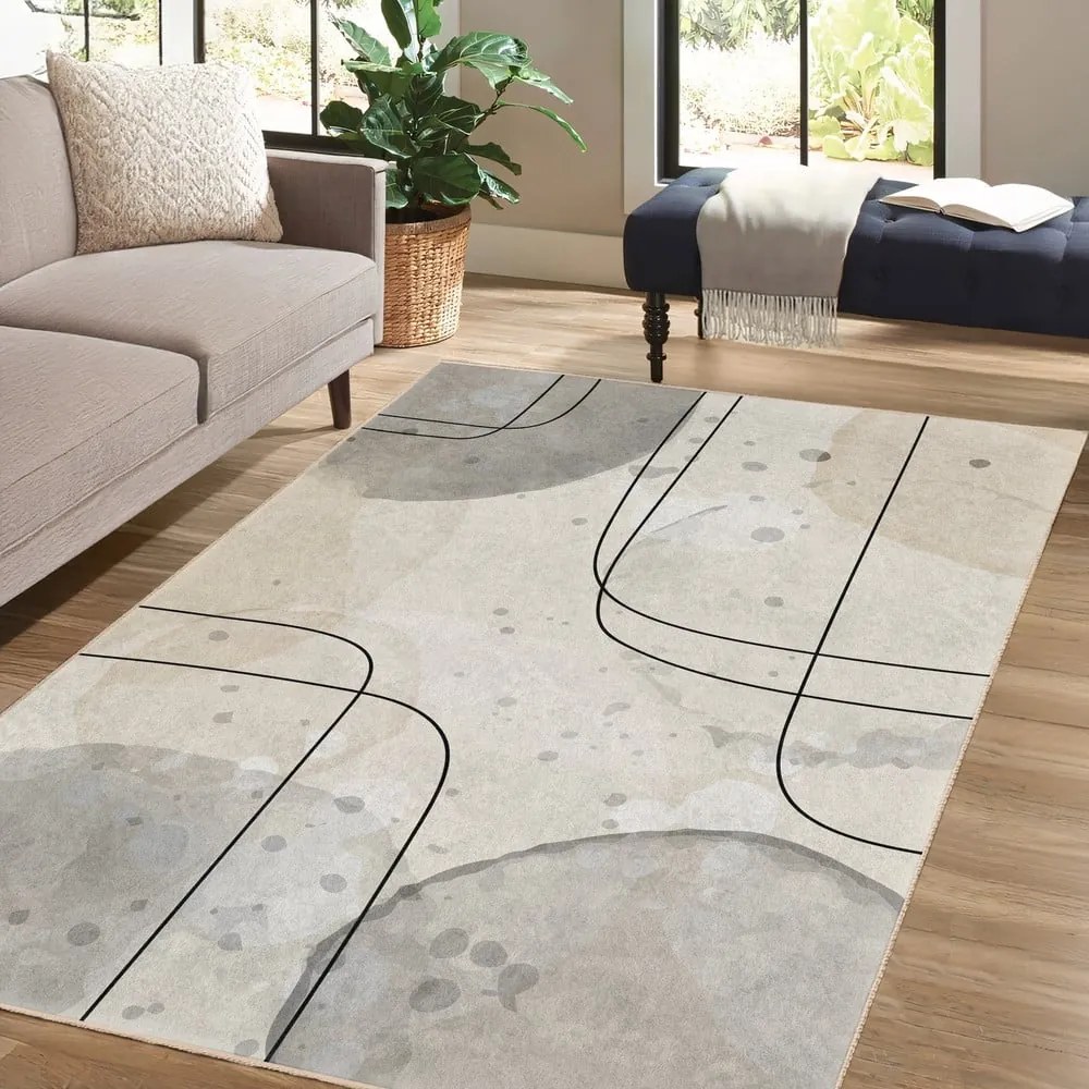 Covor gri/crem lavabil 80x150 cm Simple Lines – Mila Home