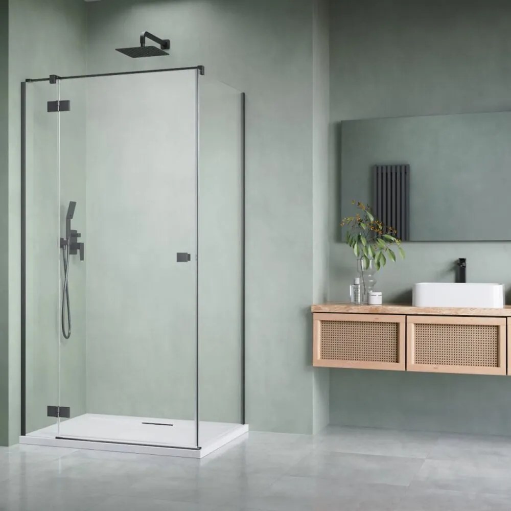 Cabina de dus dreptunghiulara cu usa batanta Radaway Essenza KDJ 110x100 cm finisaj GunMetal periat-transparent stanga