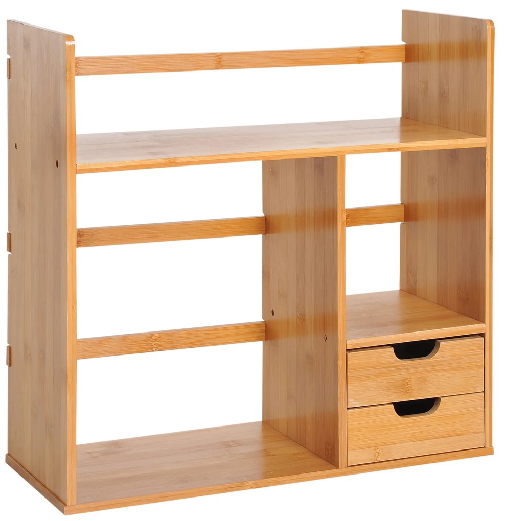 HOMCOM Raft Cărți Birou Bibliotecă Depozitare Organizator Birou Bucătărie Baie Lemn de Bambus Natural | Aosom Romania