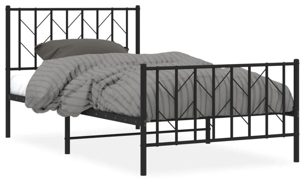 374449 vidaXL Cadru pat metalic cu tăblii de cap/picioare, negru, 100x190 cm