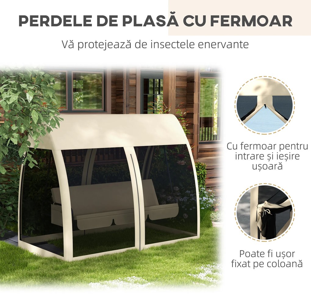 Outsunny Balansoar de Grădină 2-în-1 Convertibil în Pat cu Perne, Husă și Plasă de Țânțari, 240x140x197 cm, Cafeniu | Aosom Romania