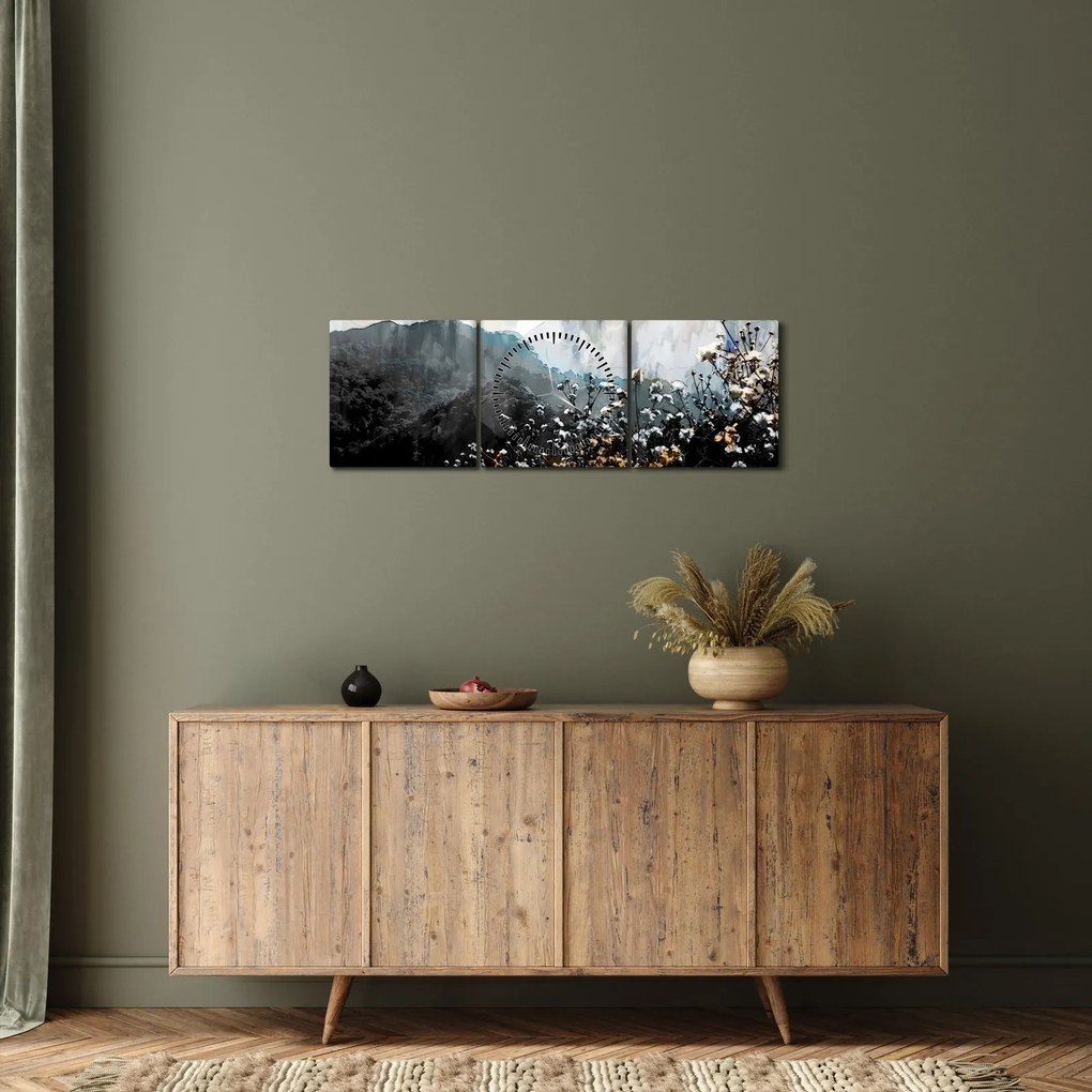 Tablou - Ilustrație de flori sălbatice (cu ceas) (90x30 cm)