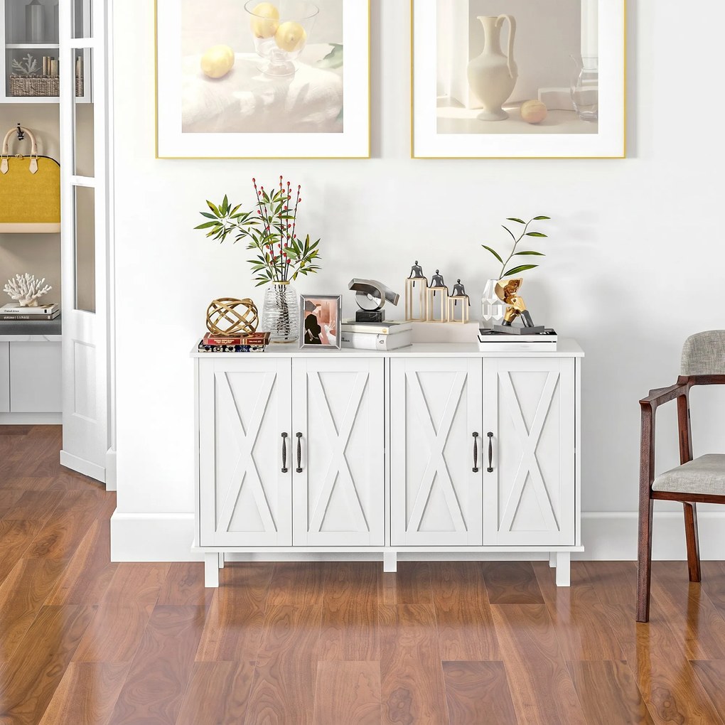 Dulap multifuncțional MDF cu 4 nivele cu 2 rafturi reglabile pentru sufragerie, bucătărie și intrare, 120x37x75 cm, alb HOMCOM | Aosom Romania