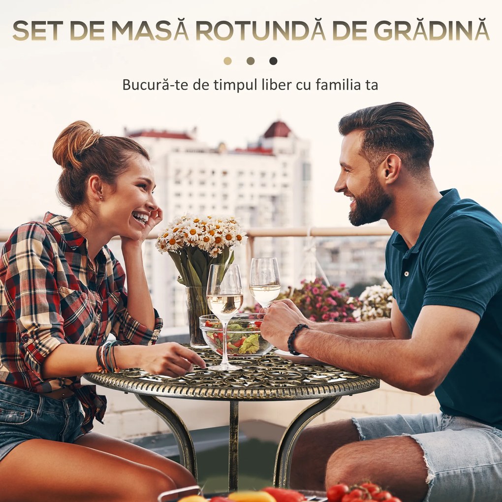 Outsunny Set Bistrò de Grădină 3 Piese cu 2 Scaune de Grădină și Masă Rotundă cu Orificiu pentru Umbrelă, Set Masă și Scaune de Grădină din Aluminiu, pentru Terasă, Curte, Exterior, Bronz | Aosom Romania