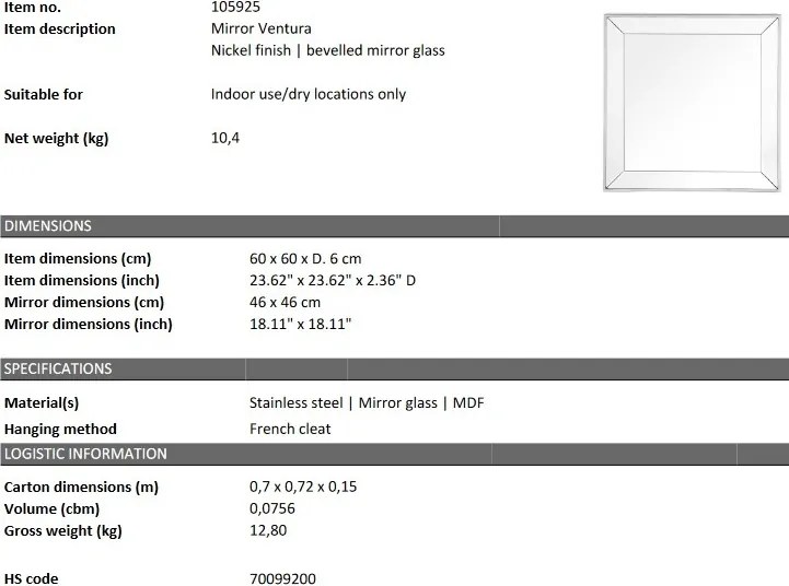 Oglinda decorativa LUX Ventura, nickel 60x60cm 105925 HZ