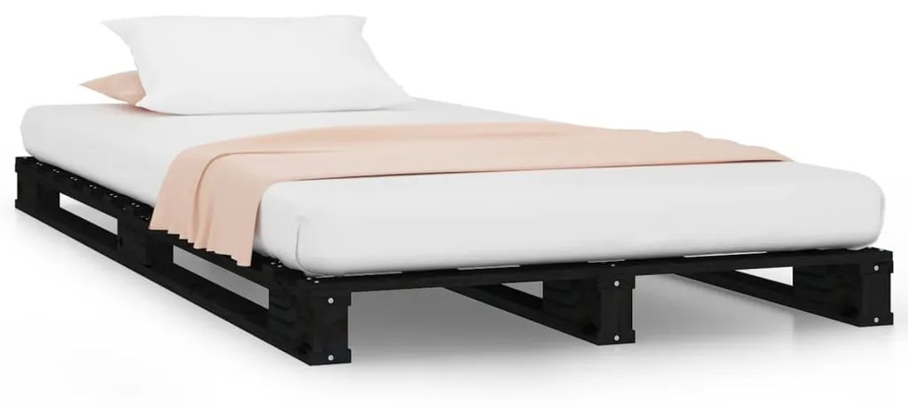 821381 vidaXL Pat din paleți, negru, 90x200 cm, lemn masiv de pin
