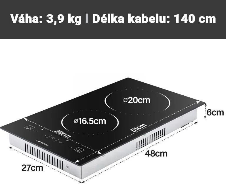 JAGO Plită ceramică din sticlă, 1200/1800 W