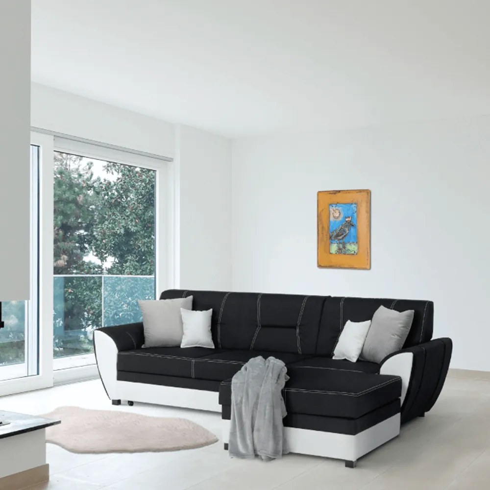 Colţar, piele ecologică albă/material textil negru, model dreapta, MARUTI