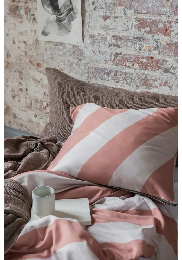 Lenjerie de pat cărămizie/bej din bumbac satinat pentru pat de o persoană 140x200 cm Diagonal – Mette Ditmer Denmark