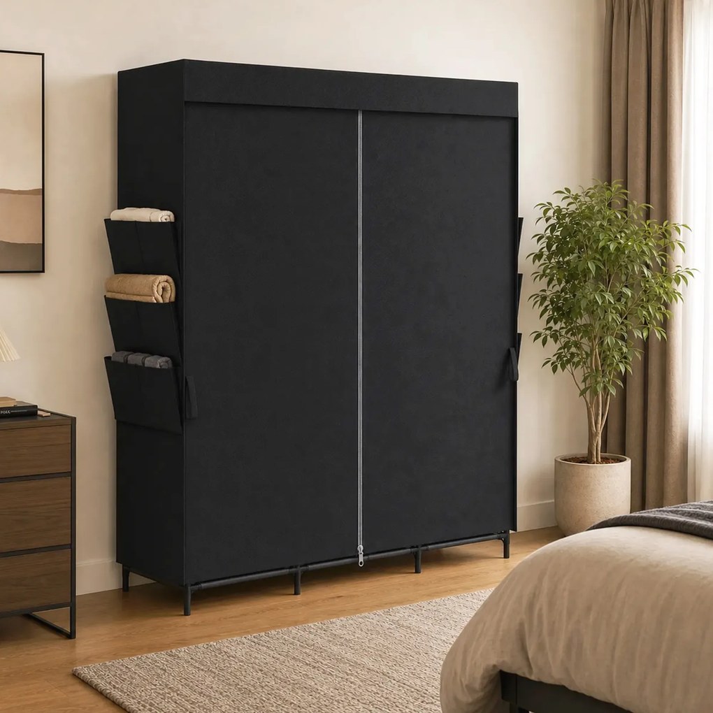 HOMCOM Garderobă Textilă cu 3 Bare și 3 Rafturi, Oțel și Material Netesut, 130 x 45 x 167 Cm, Negru | Aosom Romania