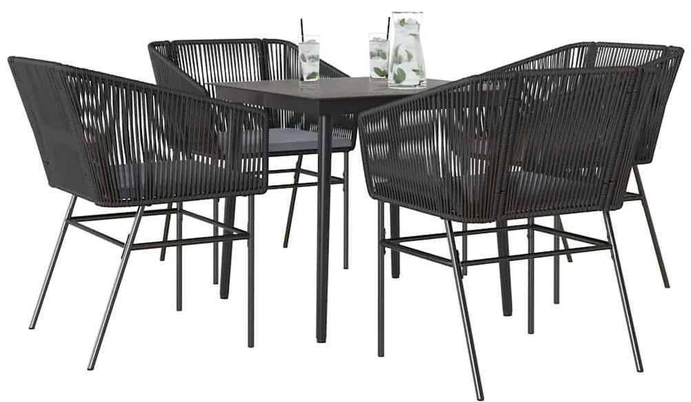 vidaXL Set de sufragerie de grădină 5 piese neagră Sticlă Poly Rattan
