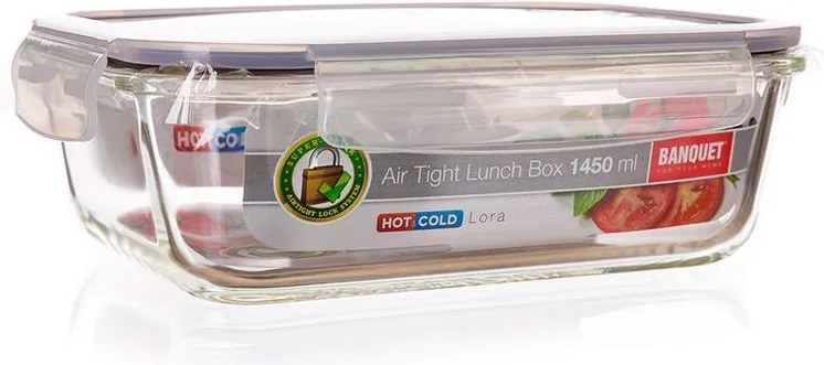 BANQUET Recipient depozitare din sticlă cu capac LORA, bordo 1450 ml