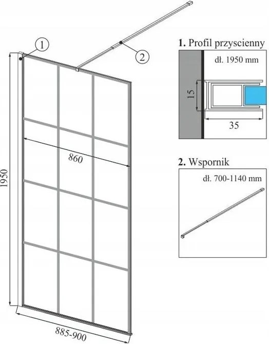 Panou de dus Calani Soleo 90 cm negru