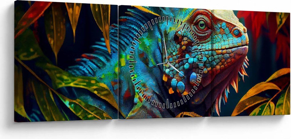 Tablou - Iguana colorată (cu ceas) (90x30 cm)
