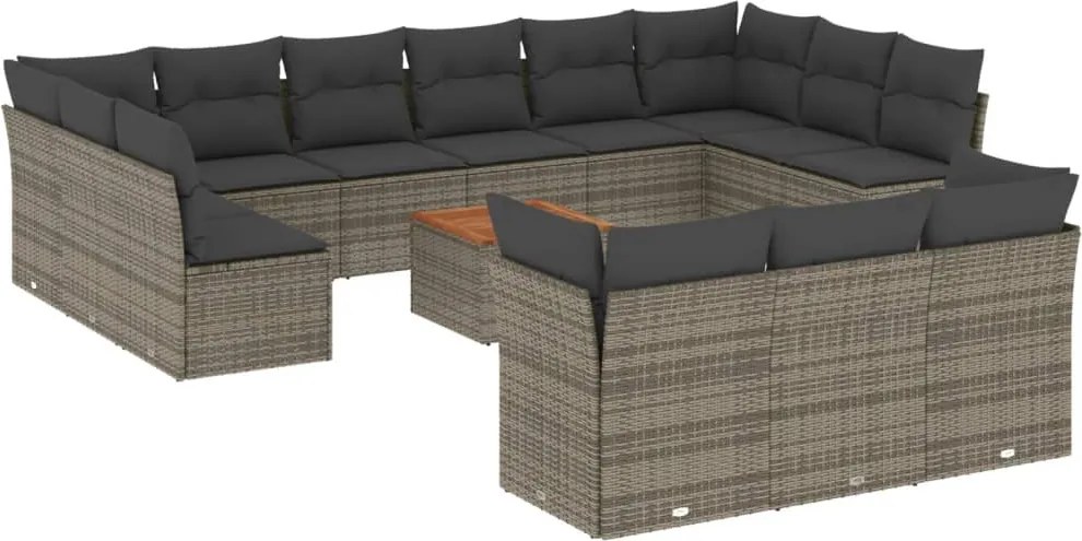 vidaXL Set mobilier de grădină cu perne, 14 piese, gri, poliratan