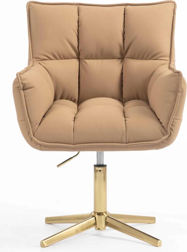 HR560CROSS Scaun Caramel Piele Ecologica Premium Soft cu Bază Aurie