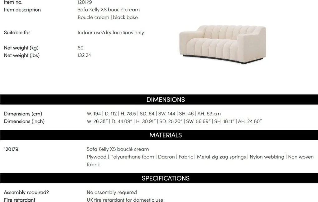 Canapea design LUX Kelly XS, Boucle cream