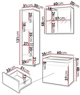 Mobilier baie Dymysos I (Stejar wotan + Alb) (cu baterie Maro Blo 020M). 1103884
