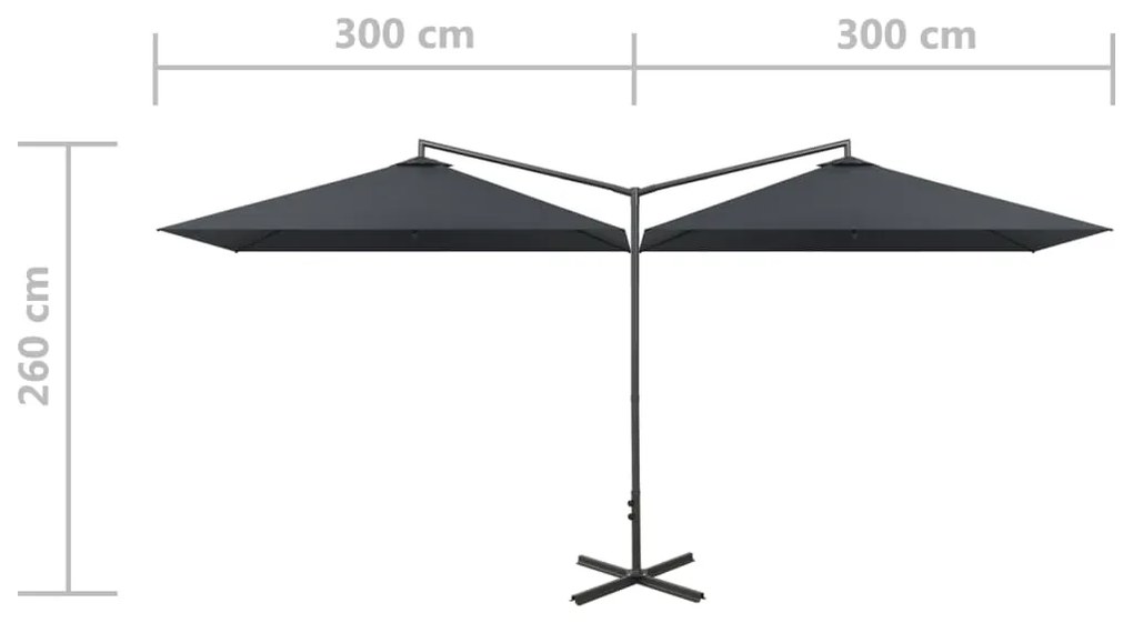 Umbrela de soare dubla cu stalp din otel, antracit, 600x300 cm Antracit