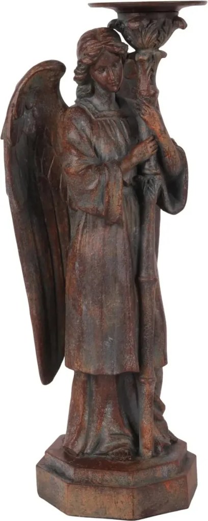 Sfeșnic din polirășină, maro, model înger, finisaj antichizat, 40 x 15 x 13 cm, „Ange”