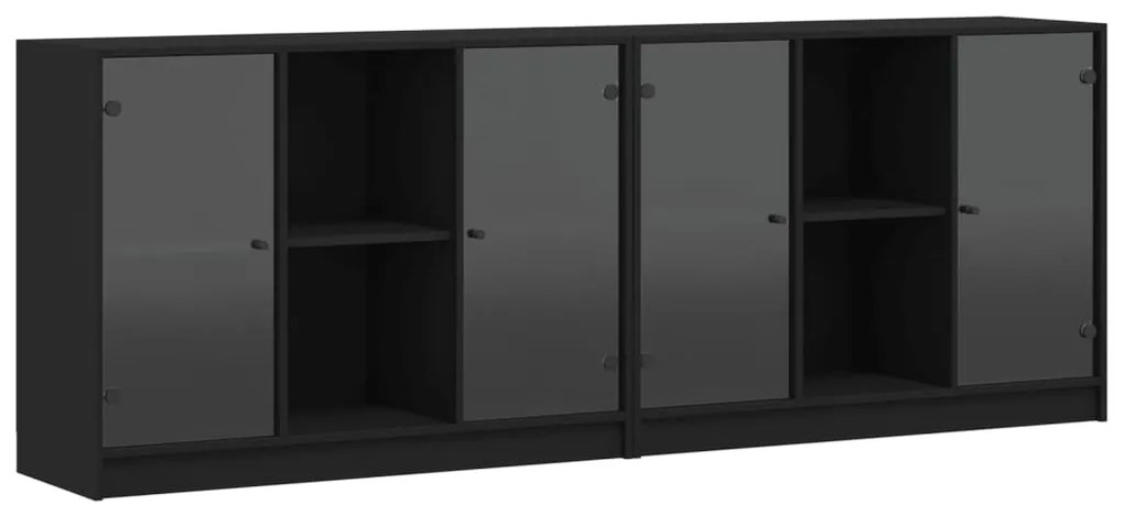 3206532 vidaXL Bibliotecă cu uși, negru, 204x37x75 cm, lemn compozit